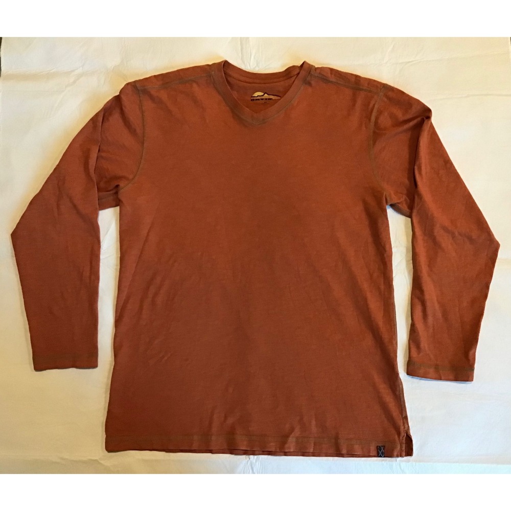 Orvis Mens Long Sleeve V-Neck T-Shirt Burnt Orange Rust Cotton Blend Size M - Picture 1 of 3